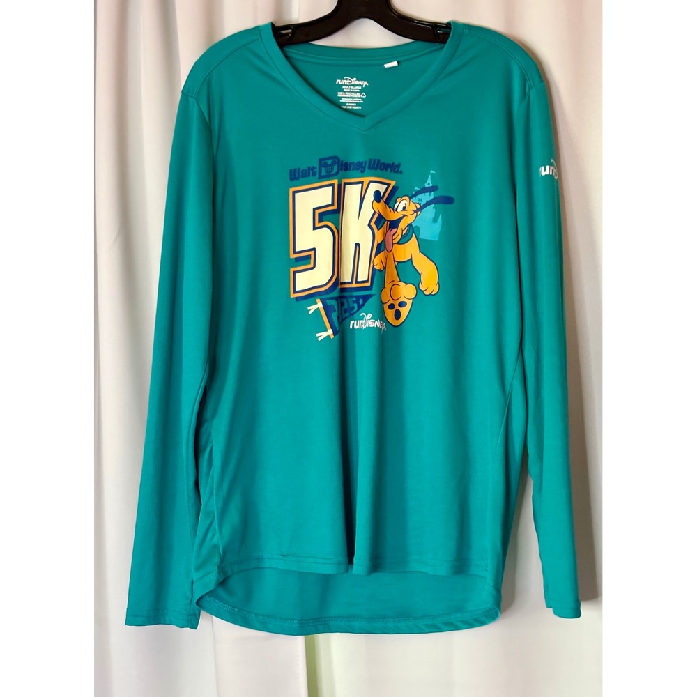 runDisney Walt Disney World 5K 2025 Pluto Teal Long Sleeve Performance Shirt XL